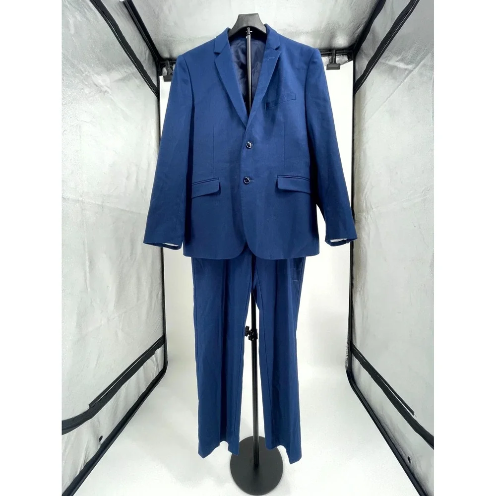 Alain Dupetit 2-Piece Suit Set Mens 40R/34W Royal Blue Tetron Slim Notch Lapel